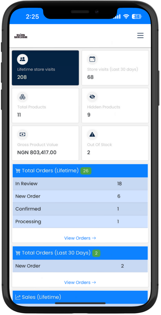Backshop app interface